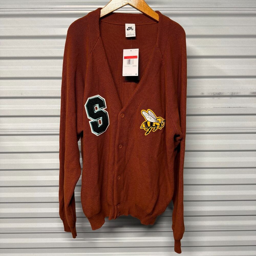 Nike SB Skate Cardigan Bee Patch Loose Fit Cinnamon HV0258-245 Men's Size L